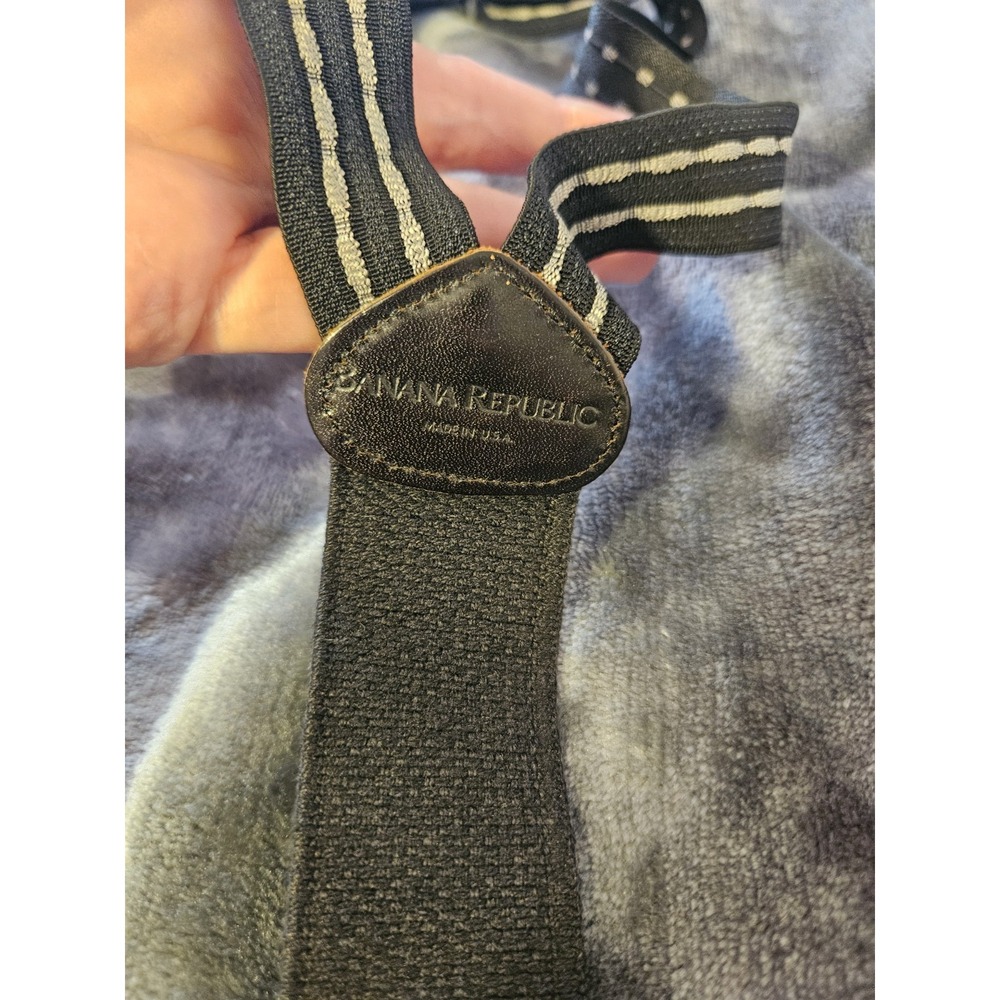 Banana Republic Men's Black Leather & Canvas Stripes Suspenders Adjustable COOL!